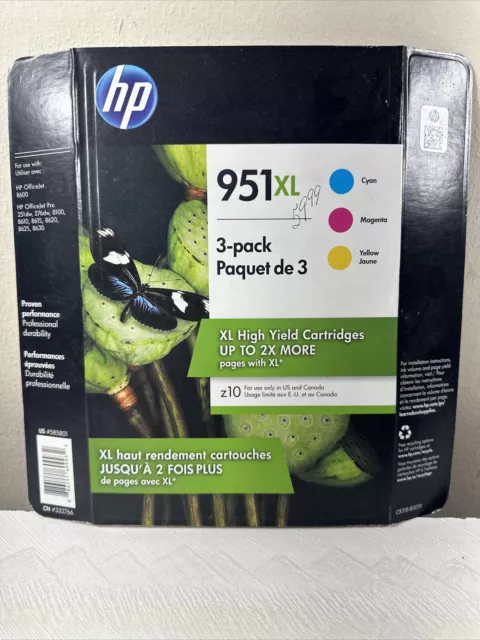 Genuine HP 951XL Tricolor 3-Pack CR318-80019 Ink Magenta Yellow Cyan EXP Nov 19