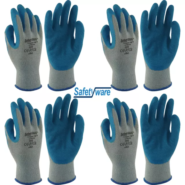 4 Pair Safetyware Gripper Rubber Coated Cut Resistant Safety Work Gloves Bulk