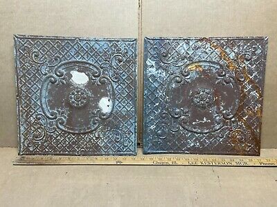 2 pc Lot 13" by 13" Antique Ceiling Tin Metal Reclaimed Salvage Art Craft