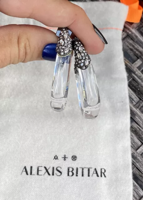 100% Authentic Alexis Bittar Clear Lucite & Pave Crystal Capped Hoop Earrings