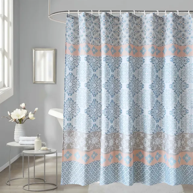 Waterproof Polyester Fabric Bathroom Shower Curtain & Anneau Hooks 180cm 200cm