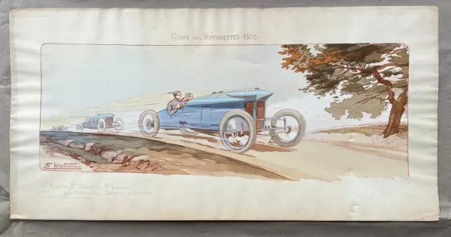 Lithograph hand-colored print Coupe Des Voiturettes Sizaire Naudin Montaut 1908