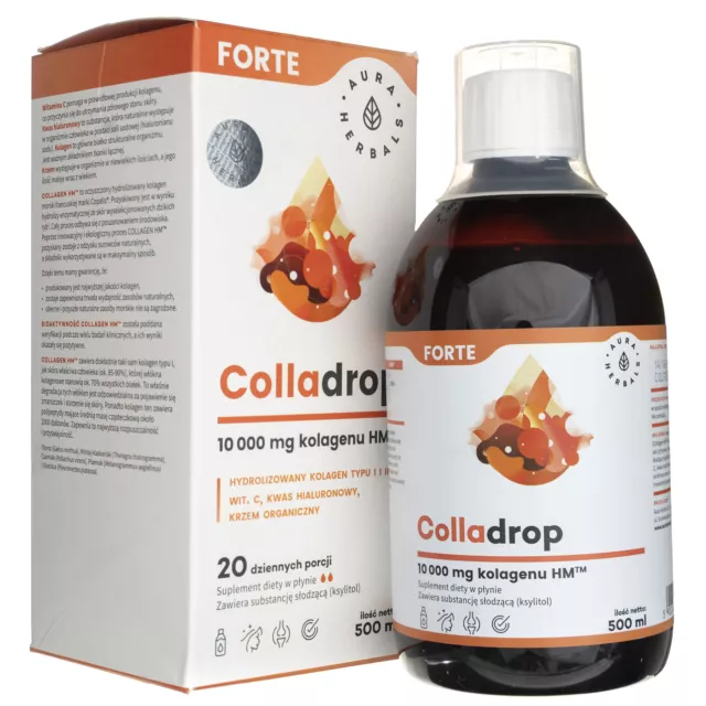 Aura Herbals Colladrop Forte, collagène marin 10000 mg, 500 ml