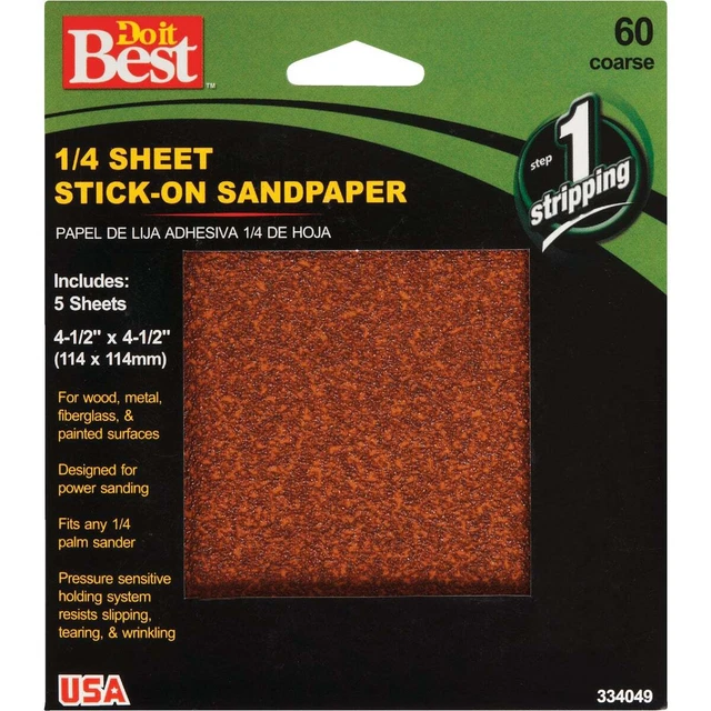 Hoja de lijado eléctrico Do it Best Stick-On 60 Grit 1/4 (paquete de 5) 334049GA SIM
