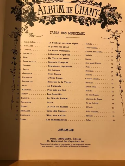 Les Gloires du chant recueil partition chant piano éditions Choudens 6