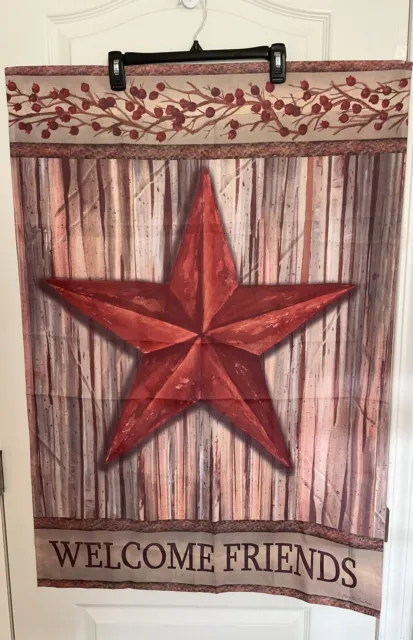 One Sided Country Star Garden Flag Large Rustic Welcome Friends