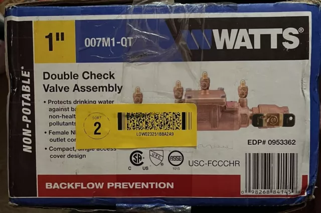 Watts 1 in Double Check Valve Assembly 007M1-QT Backflow Prevention Female NPT