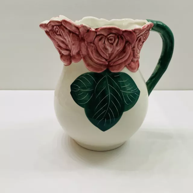 Vintage Bassano Ceramic Pitcher Hand Painted Rose Design Made in Italy Unique