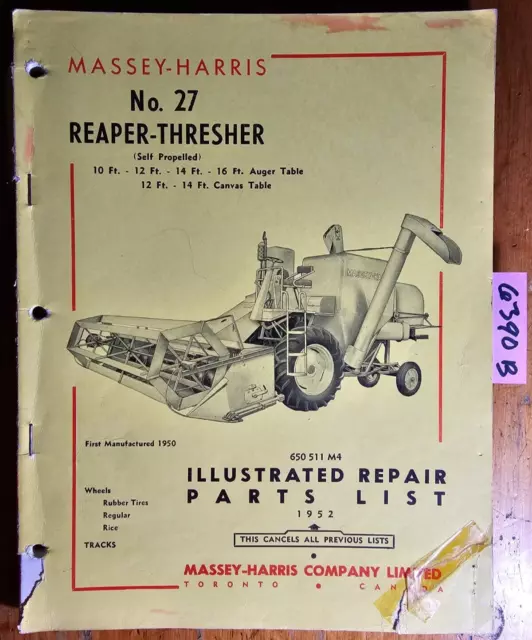 Massey Harris Ferguson No. 27 Reaper-Thresher Combine 1950- Repair Parts Manual