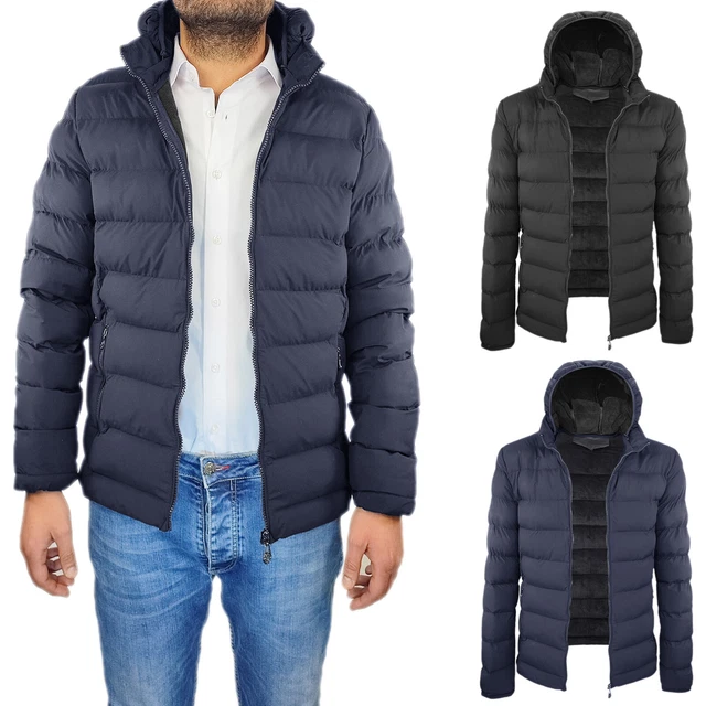 Giubbotto Uomo Invernale Pelliccia Piumino Con Cappuccio Giubbino Casual VEQUE