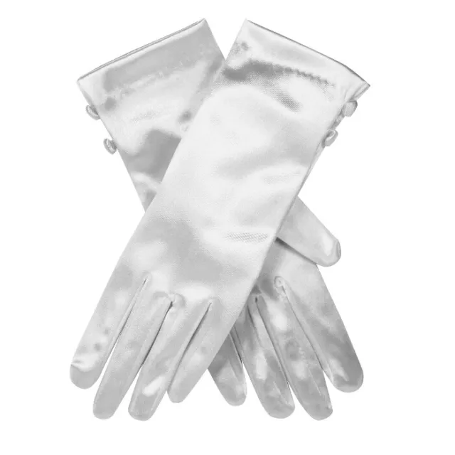 Dents Women's Satin Gloves with 2 Button Trim - White