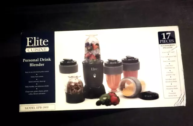 Elite Gourmet EPB-1800A 17-Piece Personal Drink Mixer Blender Black