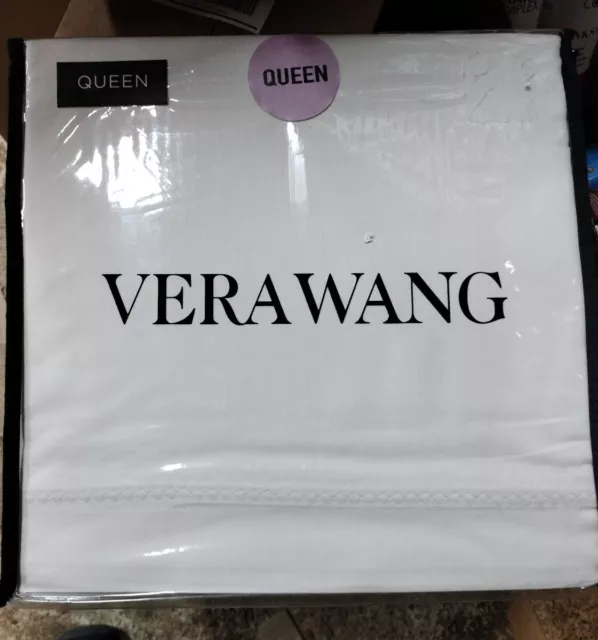 Vera Wang Queen  Sheet Set Simple Dot 100% Cotton w/ Satin Weave WHITE OEKO-TEX