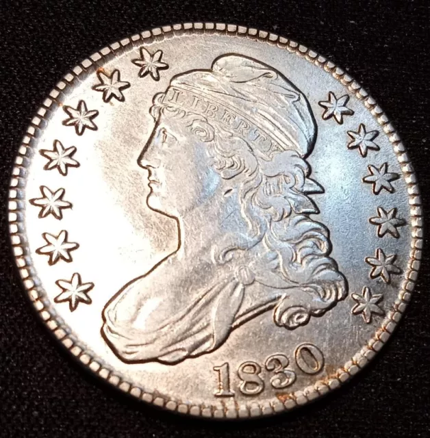 1830 Capped Bust Half Dollar,  Circulated, About Uncirculated, Slight Toning