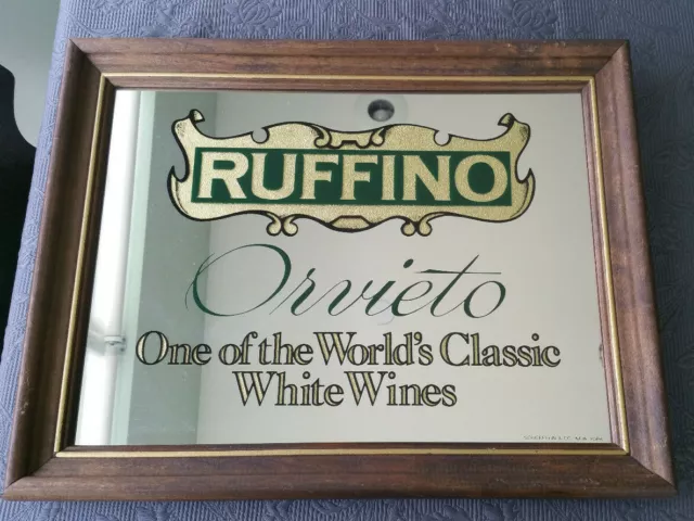 Vintage Ruffino Orvieto White Wines Bar Mirror Sign 18.5"x14.5" Frame Mancave