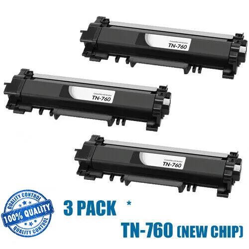 3 Pack TN760 (With New Chip) Compatible Toner for Brother DCP-L2550DW HL-L2350DW