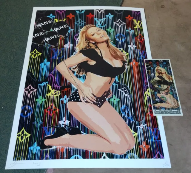 DEATH NYC ltd ed signed art print & USD $1 Dollar bank note sexy Mariah Carey