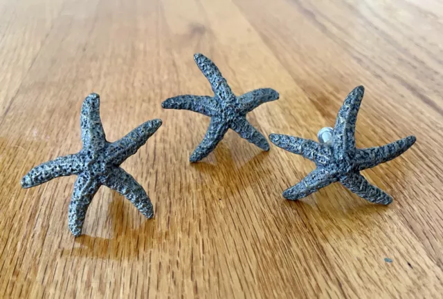 Set of THREE (3) Sea Star Solid Brass Cabinet Pulls Vintage -  Very Unique!