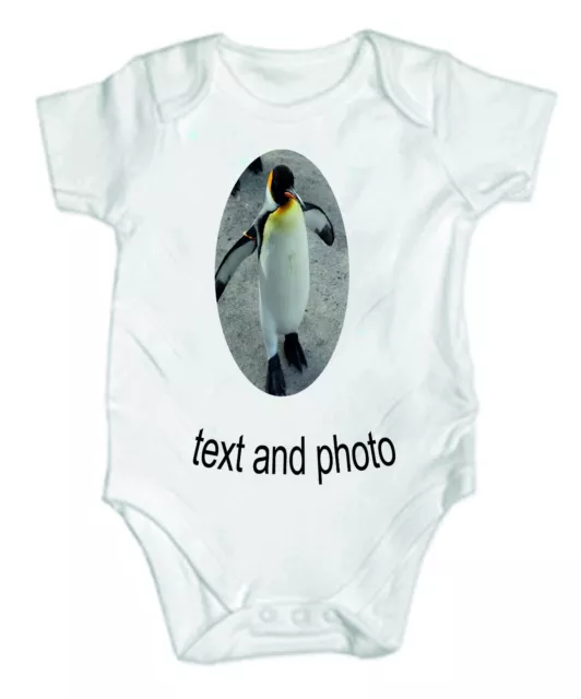 Your Text And Photo Here Funny Baby Vest Grow Bodysuit Personalised Baby Gift