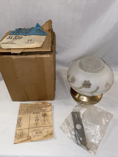 1950's MCM Vintage Ceiling Brass Light Fixture w/6”Frosted Glass Globe NOS