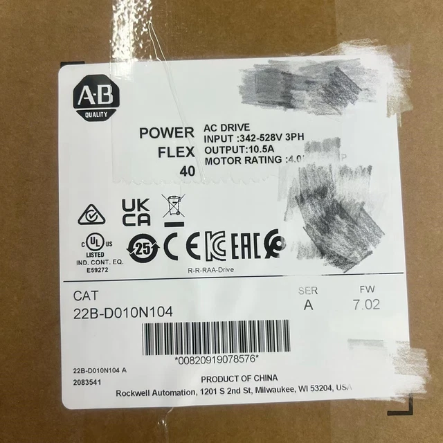 New Sealed AB 22B-D010N104 PowerFlex 4 kW 5 HP AC Drive 22BD010N104