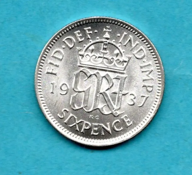 1937 Silver Sixpence Coin Of King George Vi. In High Grade.