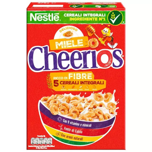 Céréales Nestle' Cheerios Miele 375 Gr Déjeuner Lait Enfants Riche de Fibres