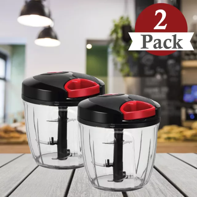 2x Pull Cord Pulling Food Chopper Manual Vegetable Slicer Hand Blender UK 1000ML