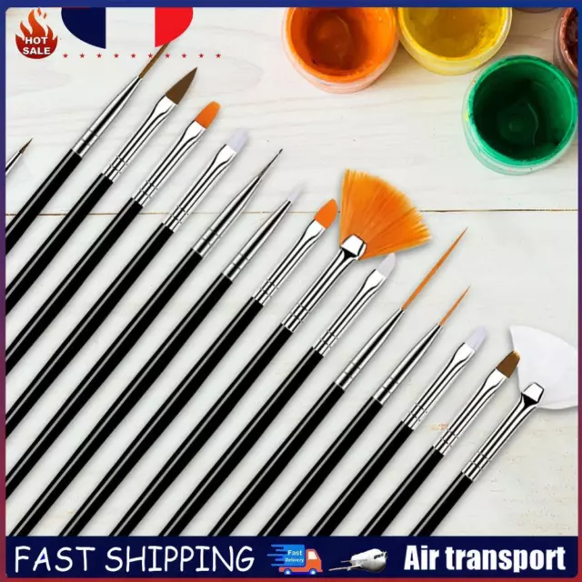 15pcs Nail Brush Pen Professional Nail Art Painting Drawing Brush (Black) FR