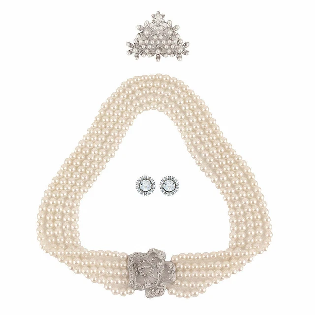 Women Jewelry Set Pearl Necklace Tiara Silver Earrings Party Costume Accessories Women Jewelry Set Pearl Necklace Tiara Silver Earrings Party Costume Accessories