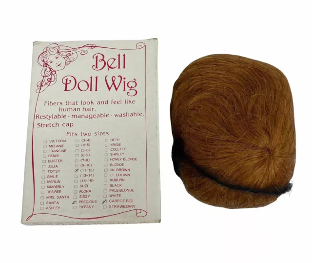 Bell Doll Wig Precious 11-12 Carrot Red Stretch Cap Modacrylic NOS NWT NIB