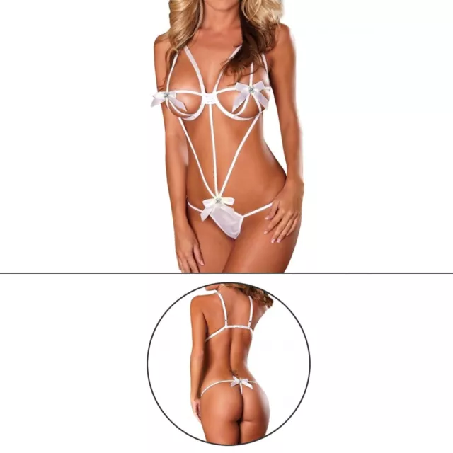 Completino Intimo Sexy Body da Donna Elasticizzato Bianco con Strass Perizoma