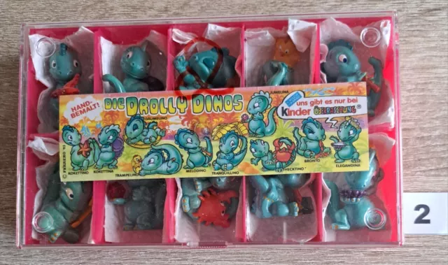 Ü-Ei Komplettserie "Die Drolly Dinos" von 1993 mit 10 Figuren + 1 BPZ + Kasten