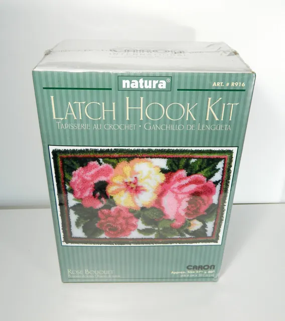 Caron Natura Latch Hook Craft Kit Rose Bouguet R916 Floral Pink 27x40 NIP NEW