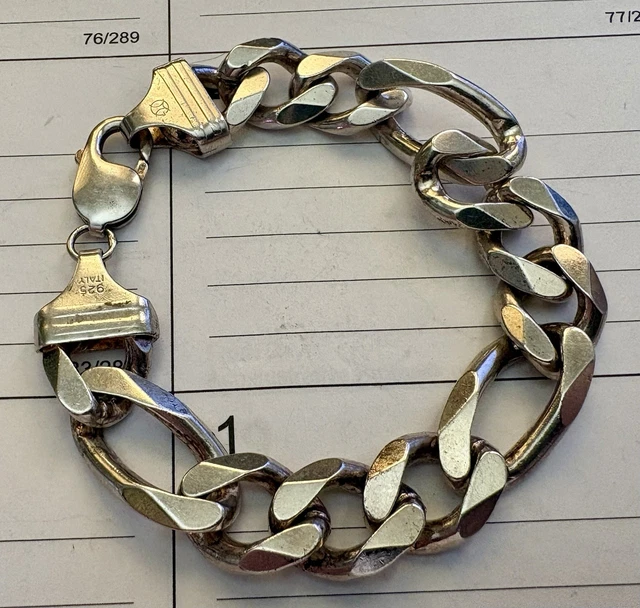 Bracelet Ancien En Argent Massif 925 Avec Pierres Antiques - Style Chaîne - Occasion Bon état