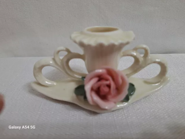 Vintage Candle Holder Karl ENS Porcelain Pink Rose Volkstedt Germany