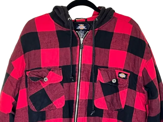 Dickies Flannel Hooded Red Plaid Quilted Full Zip Jacket Hoodie (Men’s XL)