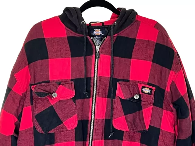 Dickies Flannel Hooded Red Plaid Quilted Full Zip Jacket Hoodie (Men’s XL)