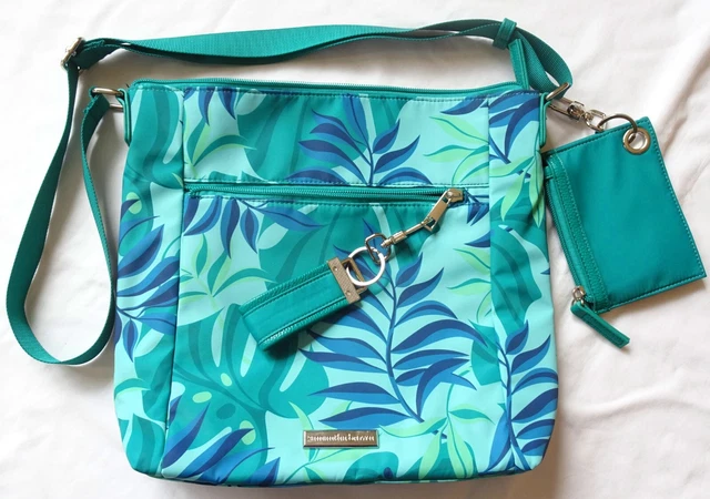 Samantha Brown To-Go Zip-Front Crossbody Bag Green Palm Leaf motive NWT