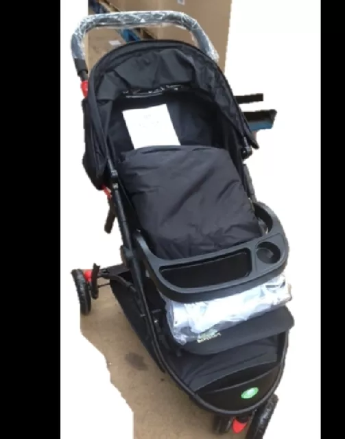 New BabyStart Deluxe 3 Wheeler Baby Pushchair Black with Raincover & Footmuff