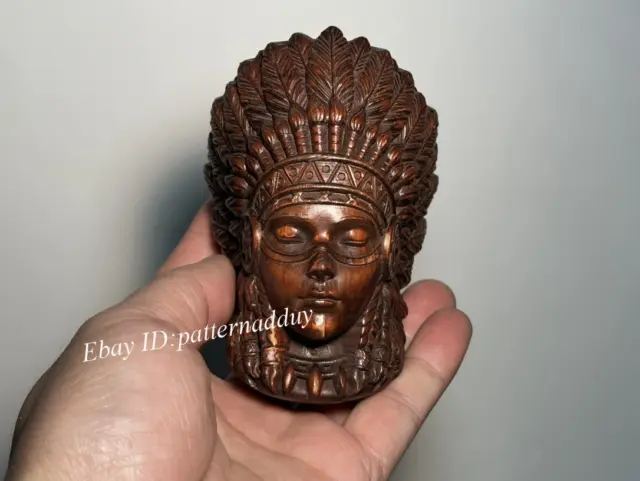 10Cm Old Tibetan Boxwood Carved Indian Exquisite Figure Ornaments Handlebars
