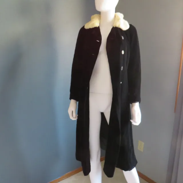 Vintage Women's 1930's Black Velvet Coat Ermine Collar XS