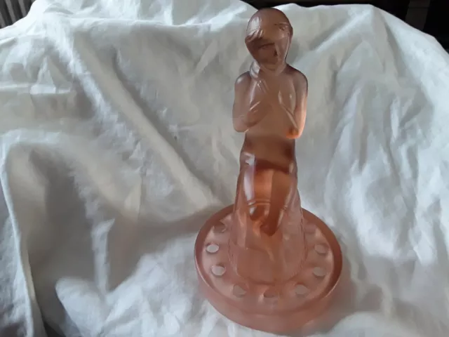 Art Deco Sowerby Large Rare Frosted Pink Glass Nude Lady Figurine