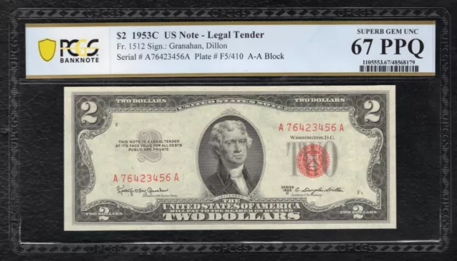 Fr 1512 1953-C $2 Legal Tender United States Note Pcgs Banknote Gem Unc-67Ppq