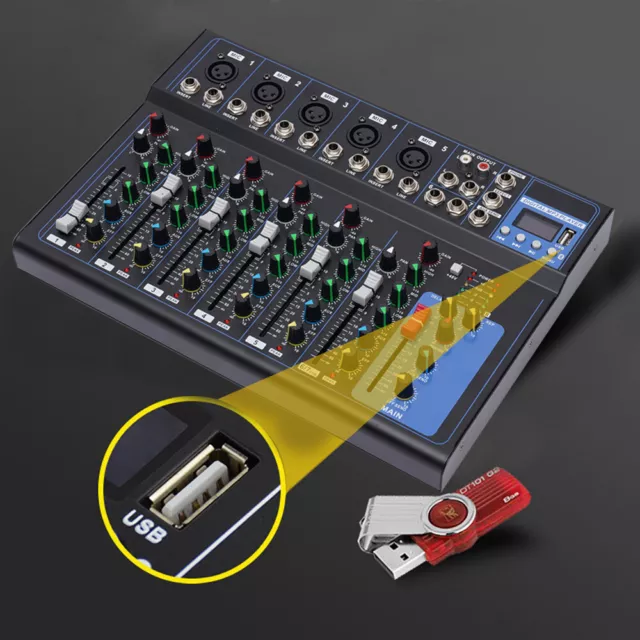 7 Kanal Bluetooth Mixer USB Live Studio Audio Mischpult DJ Konsole Verstärker