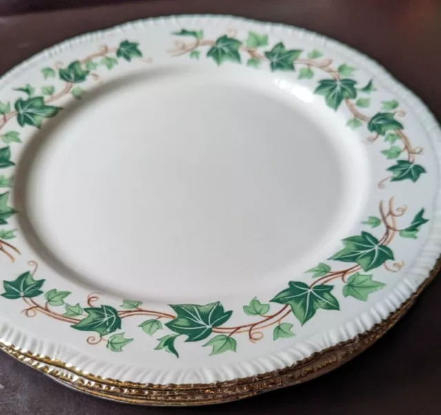 4 Homer Laughlin Dinner Plates 10 Liberty Ivy Vtg Gold Rim Set Green D52N6