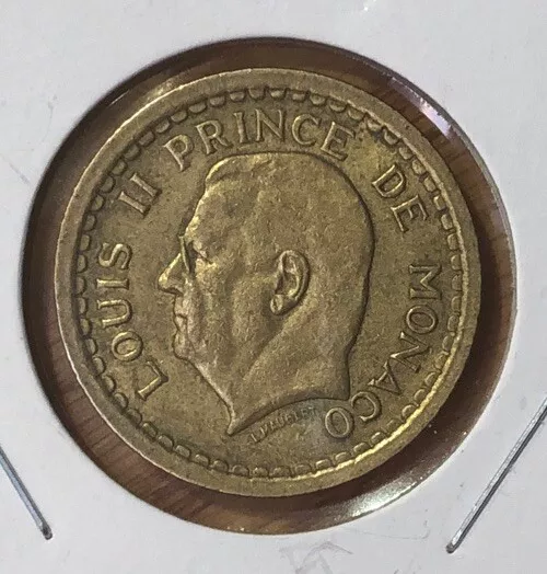 1945 Monaco 2 Francs-Louis II.-Aluminum-Bronze Coin-KM#121a