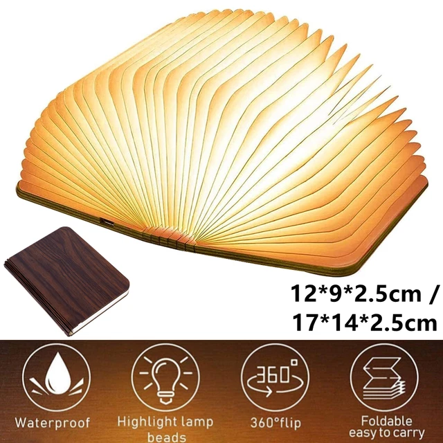LED BOOK LAMP Wooden Folding Night Light USB Rechargeable Touch Color