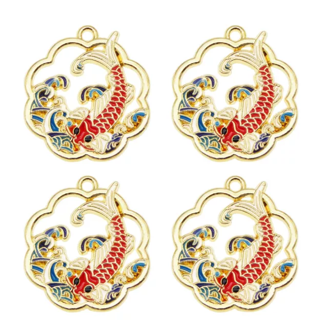 8 Stück Emaille Glücksfisch Charm Gold Blume Metall Legierung Anhänger 30*27mm