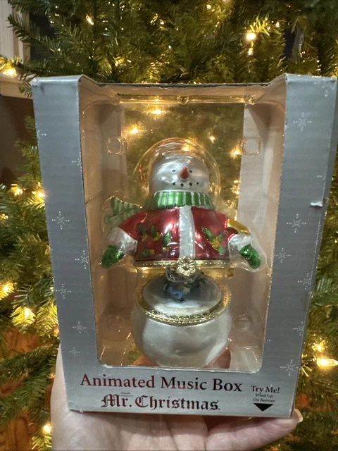 MR. CHRISTMAS ANIMATED Snowman Frosty Music Box Plays Deck The